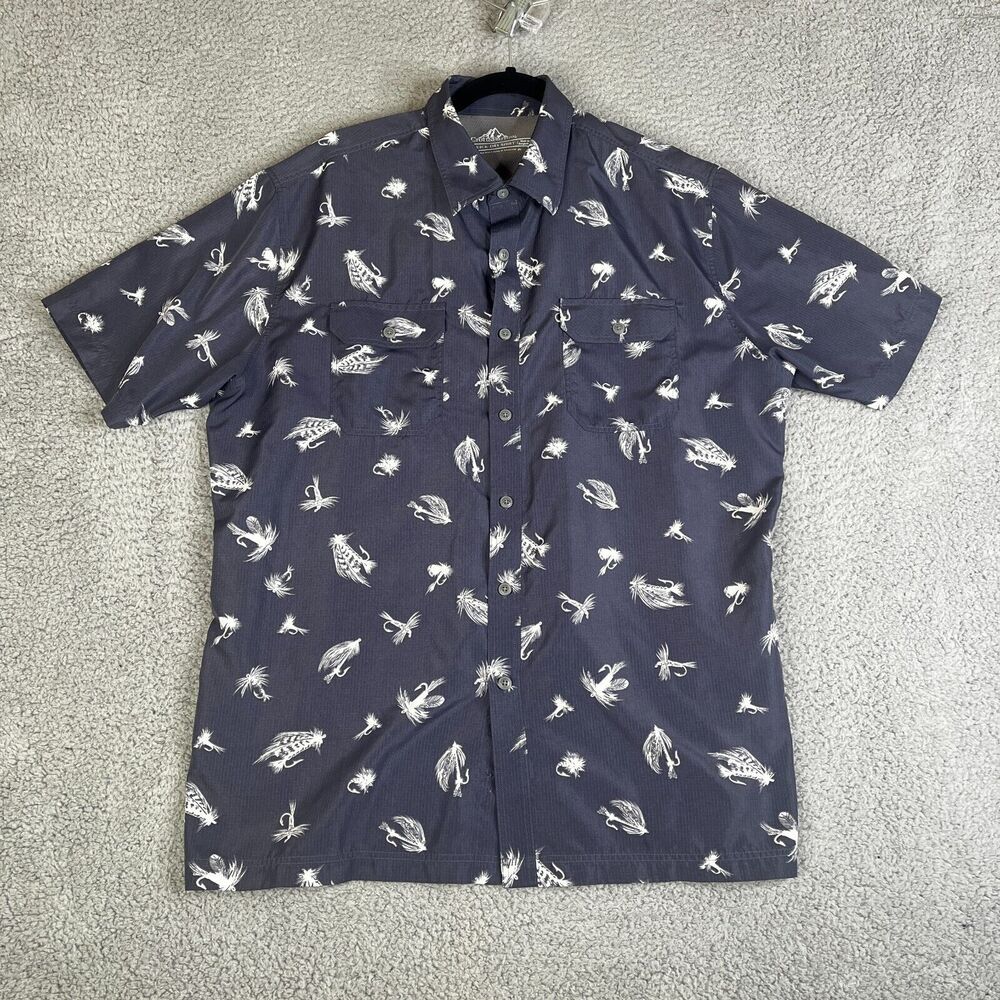 CROFT & BARROW Quick Dry Shirt Men L Gray Short Sleeve Pocket Vented Fly Fishing